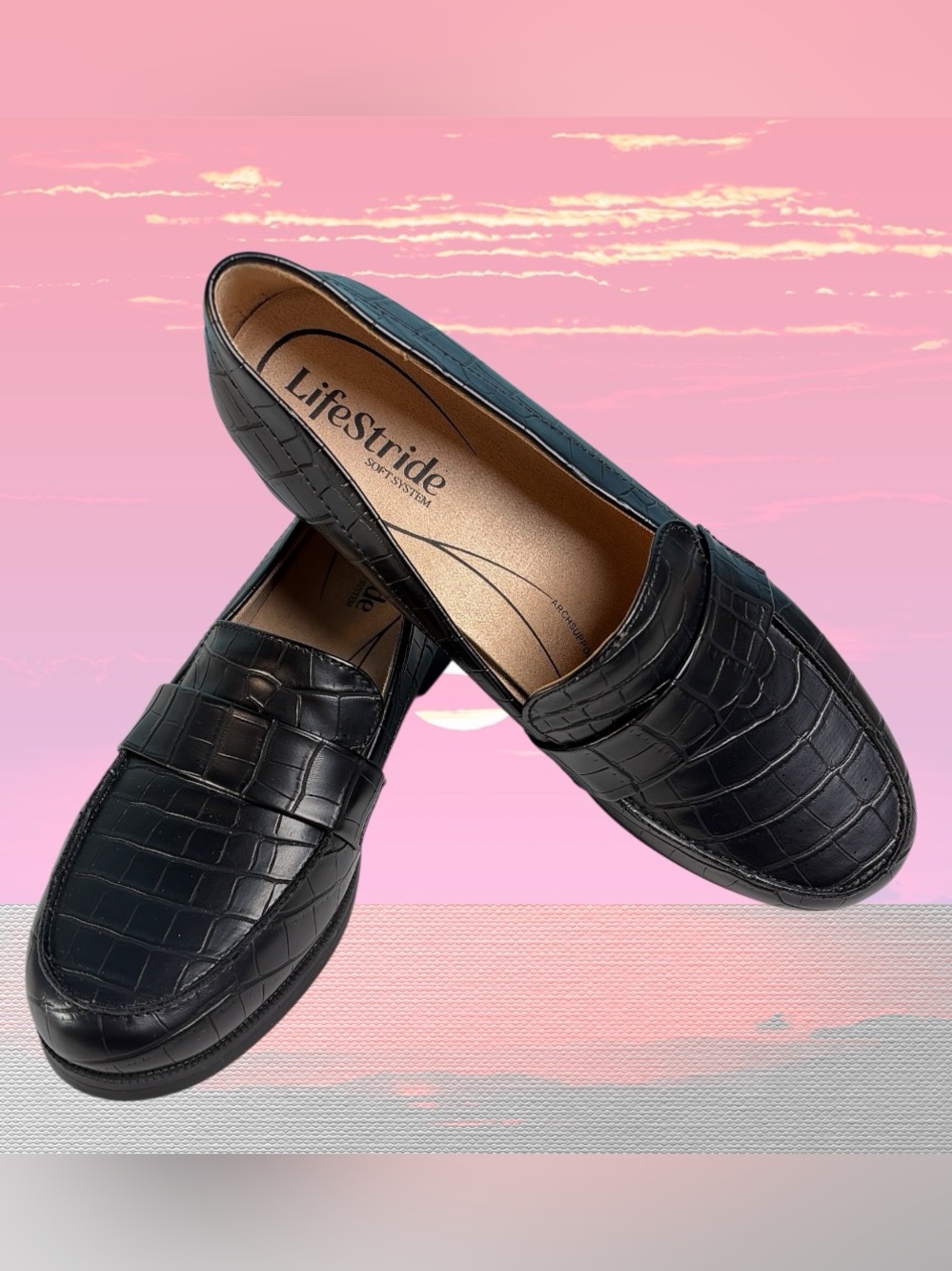 LifeStride Loafers Women’s 8M Black Excellent Croc Embossed Soft System Shoes